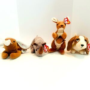TY Beanie Baby Lot of 4 Pouch, Ears, Tracker and Spike